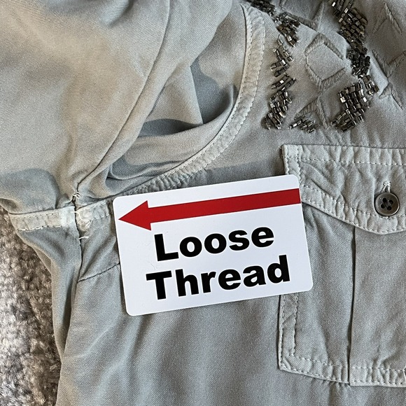 Rock & Republic Utility Shirt Women Size XS Light Green Beaded Shoulder Detail - Picture 10 of 12